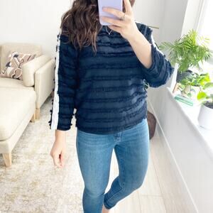 Zara Black & White Fringe Blouse Size Small